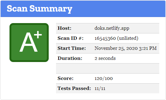Mozilla Observatory Scan Summary Doks